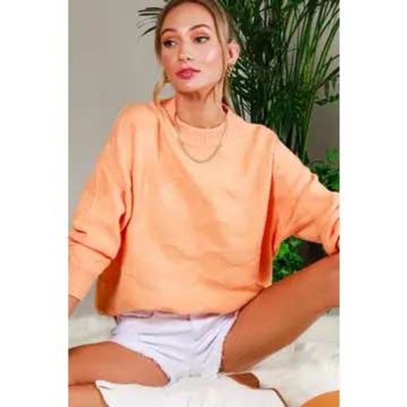 Sweaters - Vine & Love Peach Textured Diamond Knit Crew Neck Sweater Womens NEW Sz M